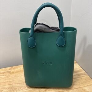 O bag Mini Teal Rubber Tote Handbag with Zip Liner Insert‎ Italian Modern